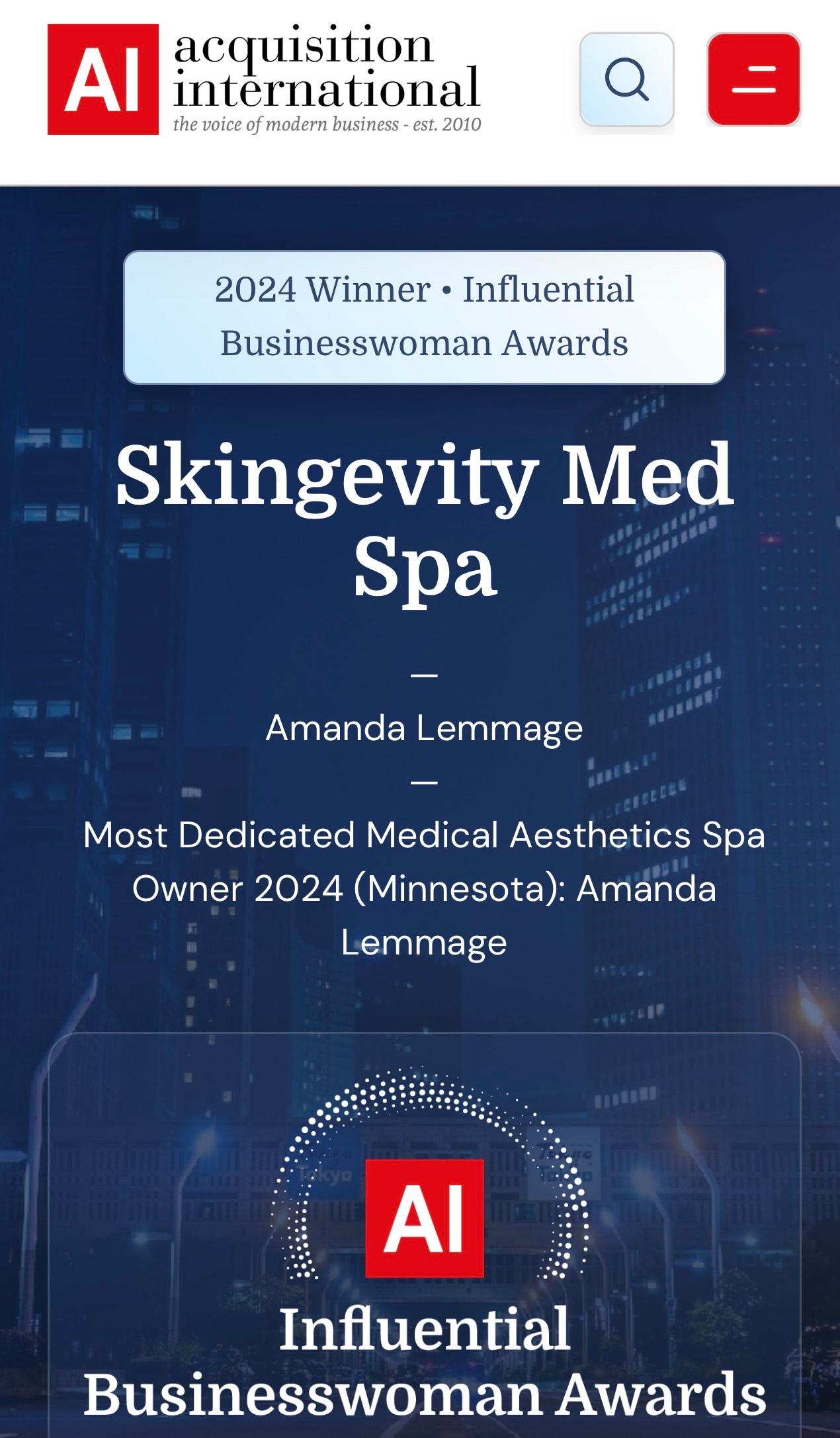 Most Dedicated Medical Aesthetics Spa Owner-2024 AI Influential Businesswoman Aw