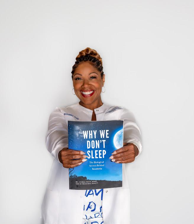 Nyree with her book Why we don't sleep